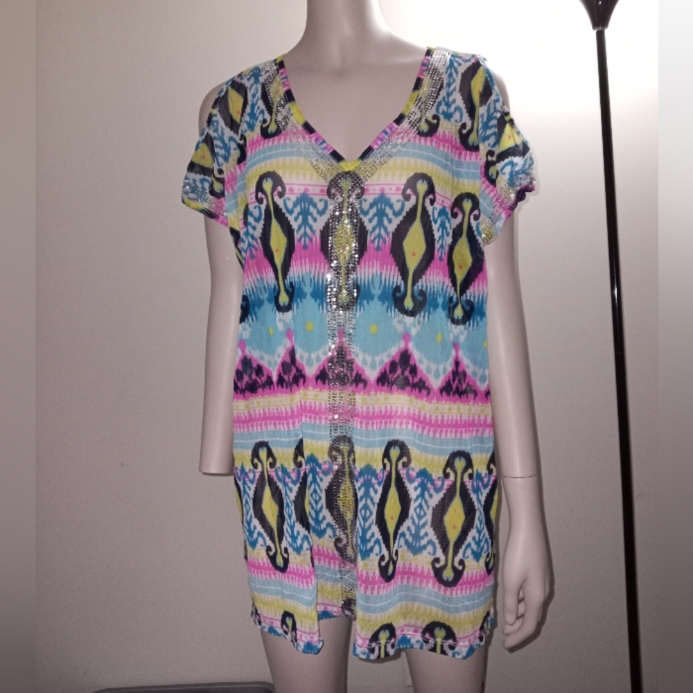 Inc cold shoulder colorful blouse with sequins Plus size 2X